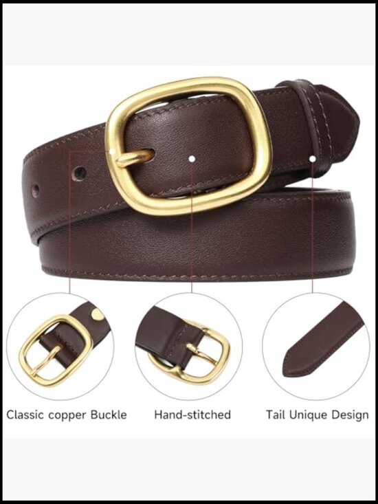 Genuine Leather Belt with Solid Copper Buckle